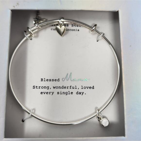 Mama New Mother Bracelot Gift Idea Silver Adjustable Cubic Zirconia - Picture 7 of 8